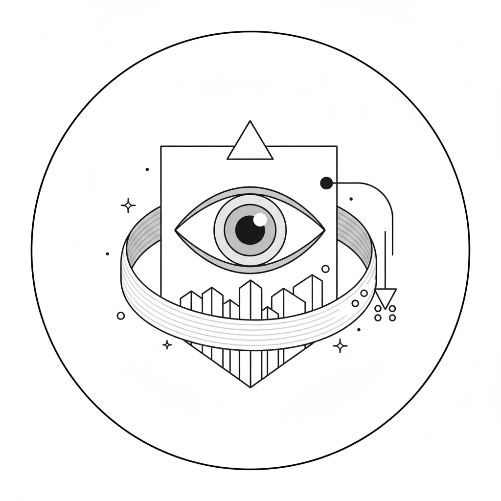 Círculo con un cuadrado dentro que tiene un ojo que representa la ventaja visual que tiene la iluminación arquitectónica. Diseño visual estratégico