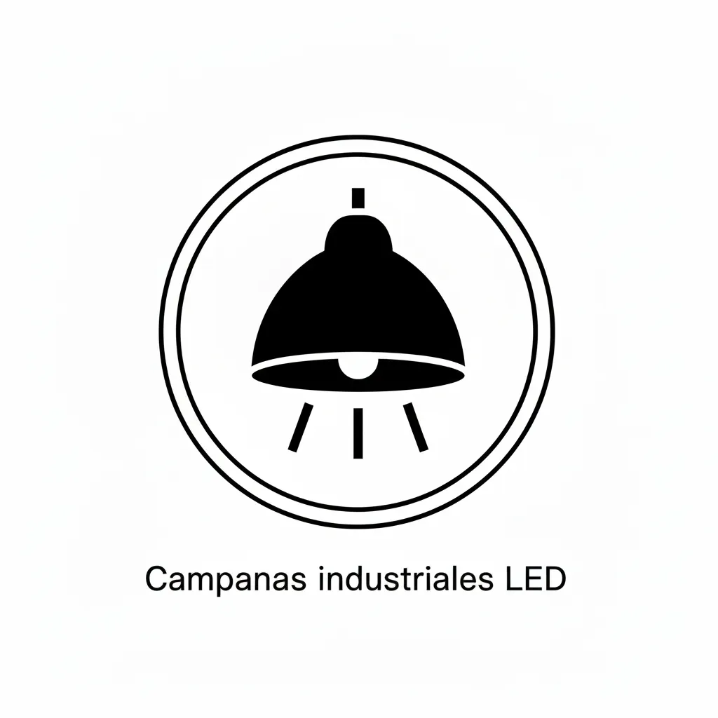 Fondo blanco con figura en color negro que representa las campanas industriales LED que se venden en Lux & Volt.