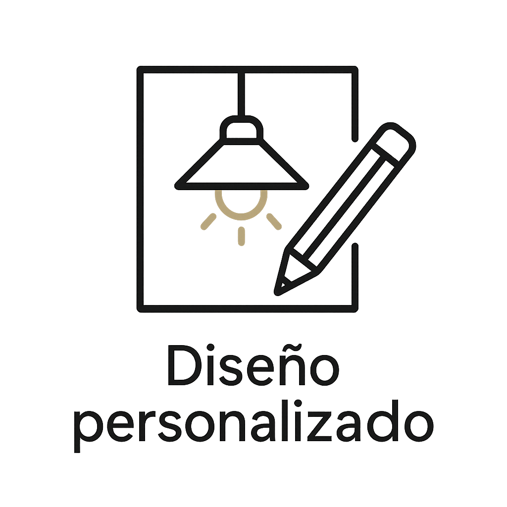 Fondo blanco con figuras en color negro que representa el diseño personalizado que proporciona una iluminación de interiores.