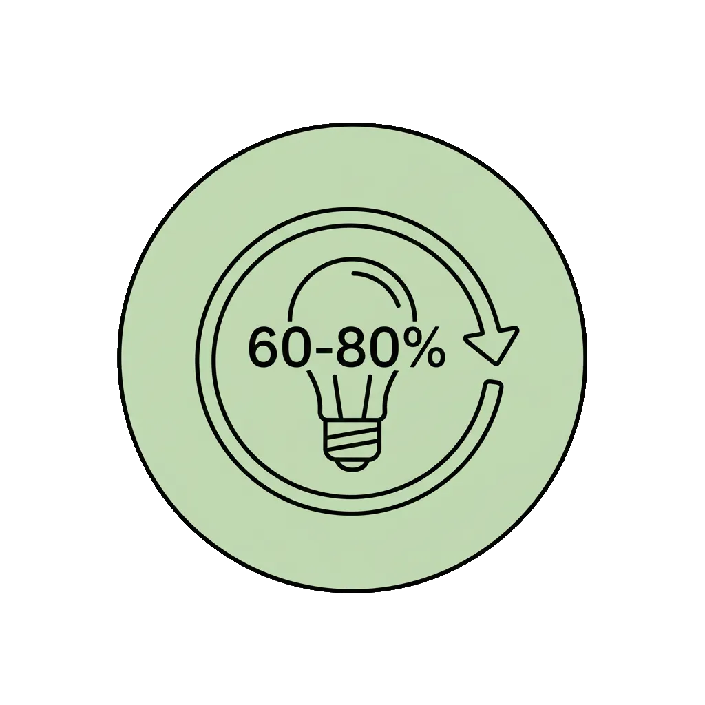 Círculo verde con la figura de un foco dentro que representa el ahorro energético del alumbrado público.