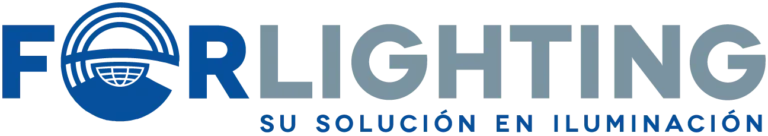 Fondo transparente con la palabra Forlighting en color azul y gris que es una empresa que trabaja con luminaria.