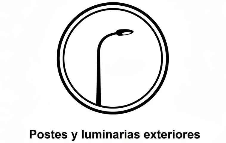 Fondo blanco con figura en color negro que representa los postes y luminarias exteriores que se venden en Lux & Volt.