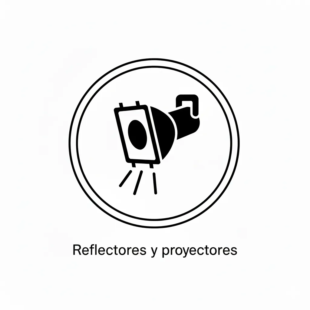 Fondo blanco con figura en color negro que representa los proyectores y reflectores que se venden en Lux & Volt.